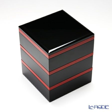 【伝統工芸】輪島塗 多用三段重 黒無地に朱