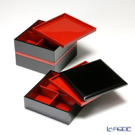 【伝統工芸】輪島塗 多用三段重 黒無地に朱