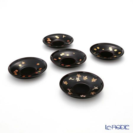 【伝統工芸】輪島塗 茶托 5客揃 小花 坂口政昭氏作