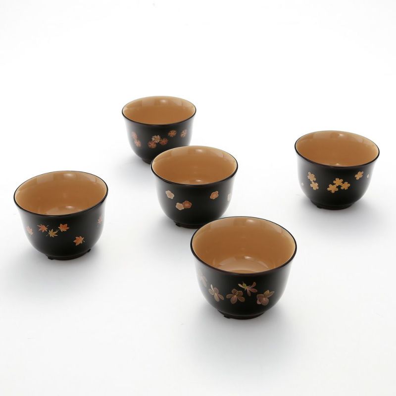 【伝統工芸】輪島塗 湯呑 5客揃小花 坂口政昭氏作