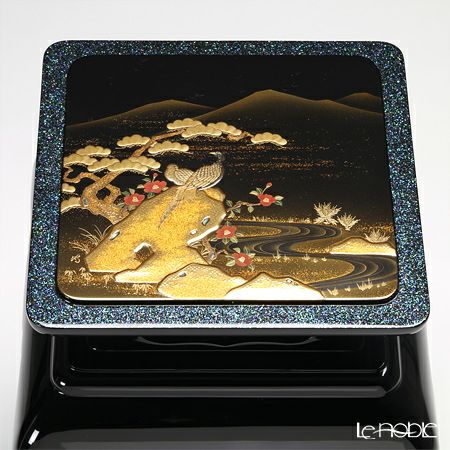 【伝統工芸】輪島塗 高卓 花鳥の図 山下満氏作