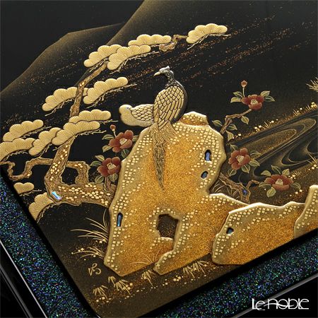 【伝統工芸】輪島塗 高卓 花鳥の図 山下満氏作