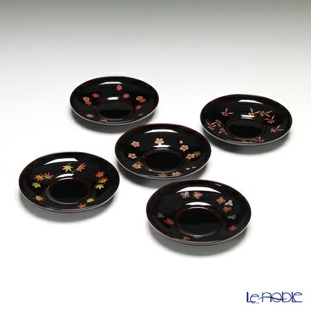 【伝統工芸】輪島塗 茶托 5客揃小花 坂口政昭氏作