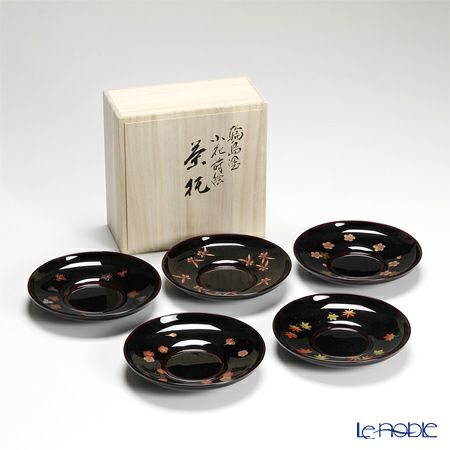 【伝統工芸】輪島塗 茶托 5客揃小花 坂口政昭氏作