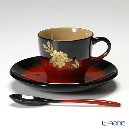 【伝統工芸】輪島塗 コーヒーカップ＆ソーサー＆スプーン 曙桜 坂口政昭氏作