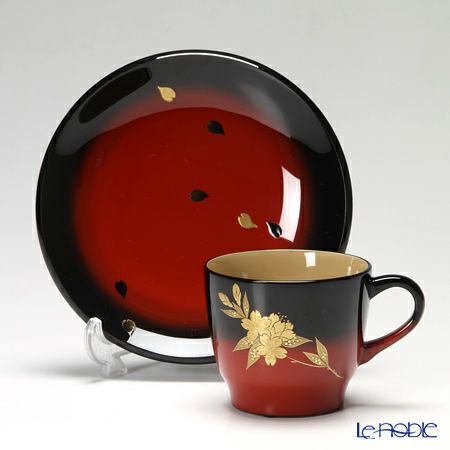 【伝統工芸】輪島塗 コーヒーカップ＆ソーサー＆スプーン 曙桜 坂口政昭氏作