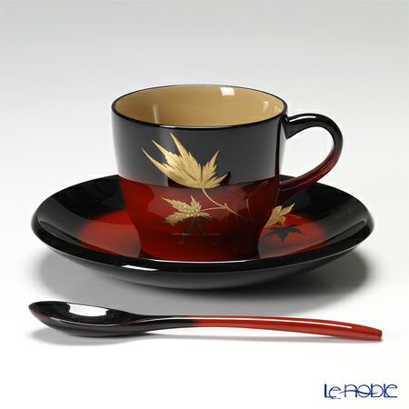 【伝統工芸】輪島塗 コーヒーカップ＆ソーサー＆スプーン 曙紅葉 坂口政昭氏作