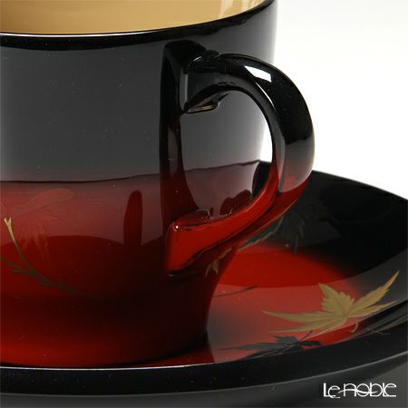 【伝統工芸】輪島塗 コーヒーカップ＆ソーサー＆スプーン 曙紅葉 坂口政昭氏作