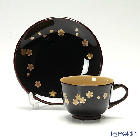 【伝統工芸】輪島塗 コーヒーカップ＆ソーサー＆スプーン 小花 桜 坂口政昭氏作