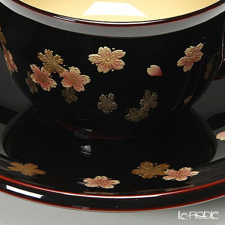 【伝統工芸】輪島塗 コーヒーカップ＆ソーサー＆スプーン 小花 桜 坂口政昭氏作