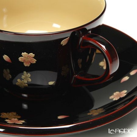 【伝統工芸】輪島塗 コーヒーカップ＆ソーサー＆スプーン 小花 桜 坂口政昭氏作