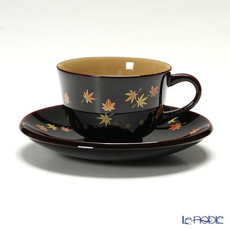 【伝統工芸】輪島塗 コーヒーカップ＆ソーサー＆スプーン 小花 紅葉 坂口政昭氏作