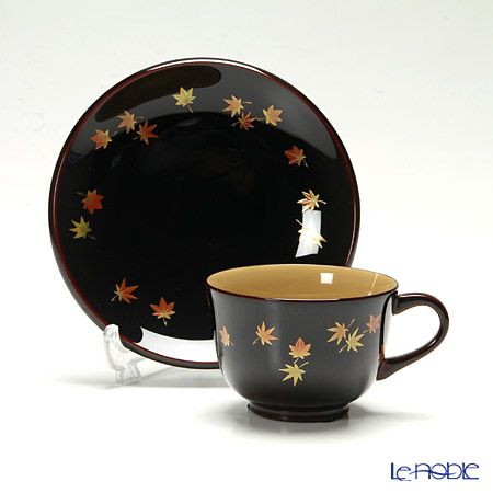 【伝統工芸】輪島塗 コーヒーカップ＆ソーサー＆スプーン 小花 紅葉 坂口政昭氏作