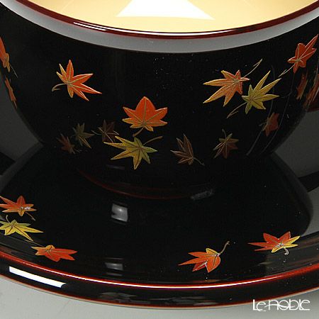 【伝統工芸】輪島塗 コーヒーカップ＆ソーサー＆スプーン 小花 紅葉 坂口政昭氏作