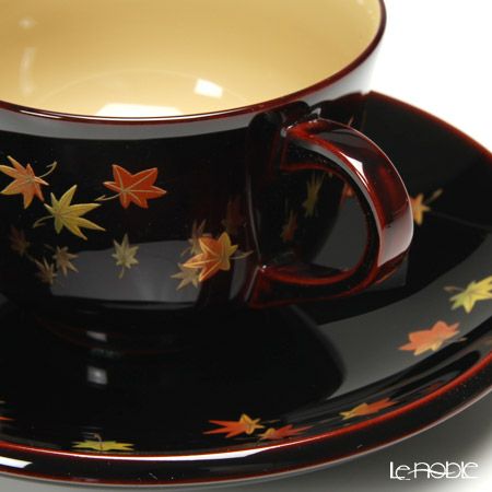 【伝統工芸】輪島塗 コーヒーカップ＆ソーサー＆スプーン 小花 紅葉 坂口政昭氏作