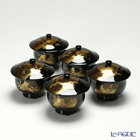 【伝統工芸】輪島塗 湯呑 5客揃 地紙 野村勇斉氏作品