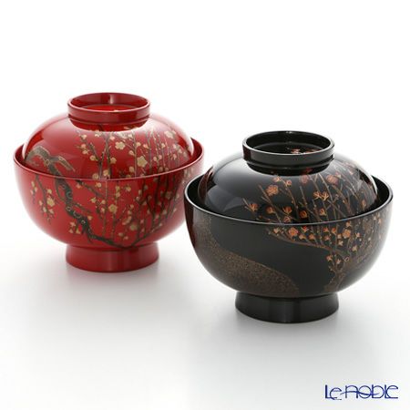 【伝統工芸】輪島塗 夫婦椀 2客揃 紅白梅 浦出稲舟氏作品