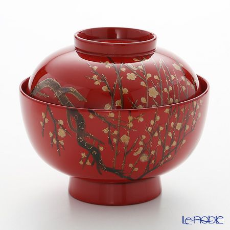 【伝統工芸】輪島塗 夫婦椀 2客揃 紅白梅 浦出稲舟氏作品