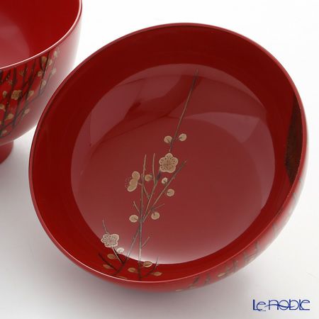 【伝統工芸】輪島塗 夫婦椀 2客揃 紅白梅 浦出稲舟氏作品