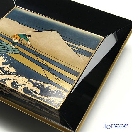 【伝統工芸】輪島塗 四方型銘々皿 富嶽三十六景5枚組 中島和彦氏作品