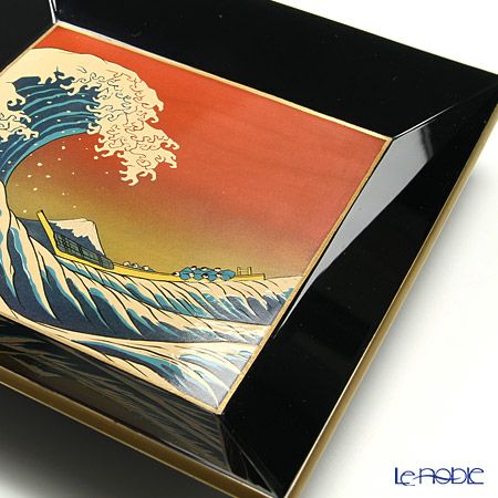 【伝統工芸】輪島塗 四方型銘々皿 富嶽三十六景5枚組 中島和彦氏作品