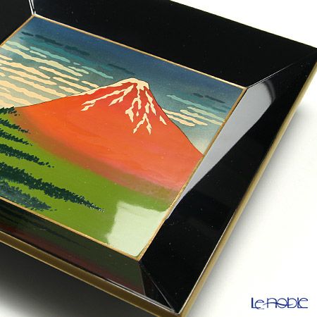 【伝統工芸】輪島塗 四方型銘々皿 富嶽三十六景5枚組 中島和彦氏作品