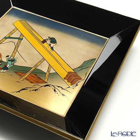 【伝統工芸】輪島塗 四方型銘々皿 富嶽三十六景5枚組 中島和彦氏作品