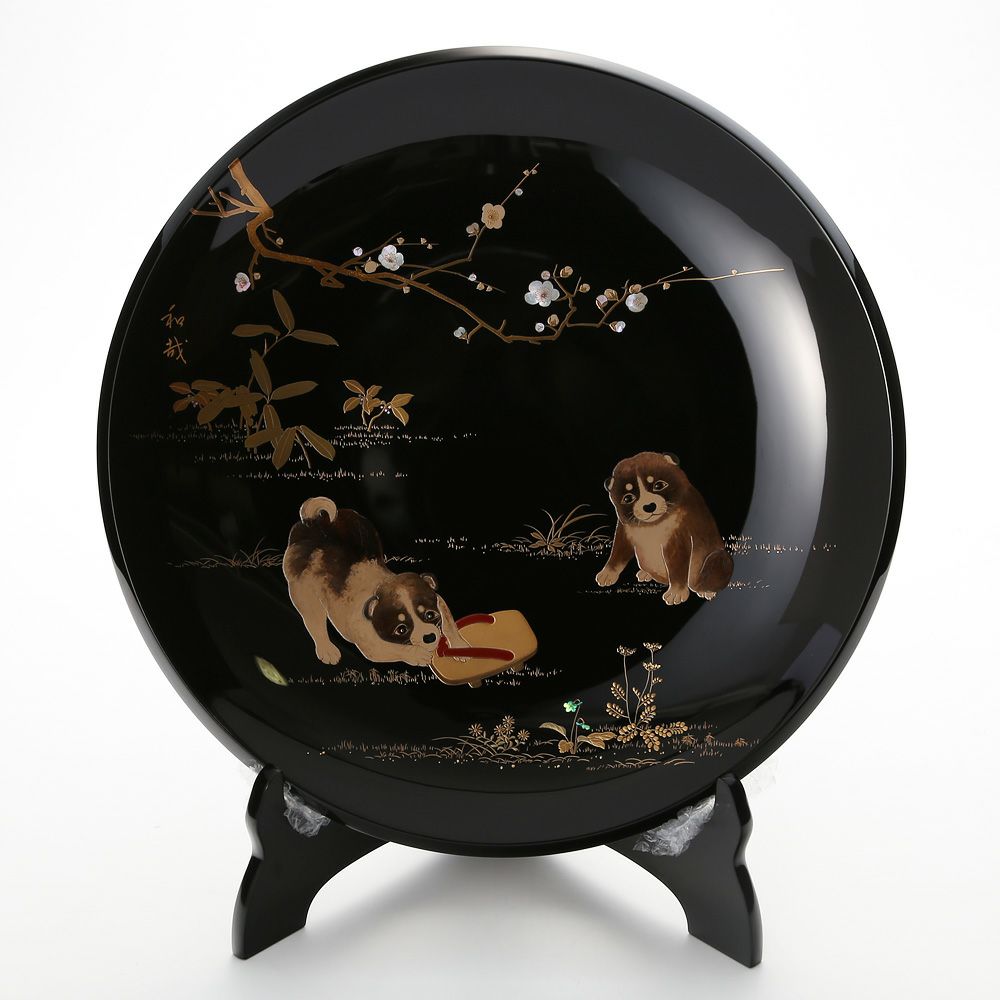 【伝統工芸】輪島塗 尺3飾皿 干支 戌 代田和哉氏作