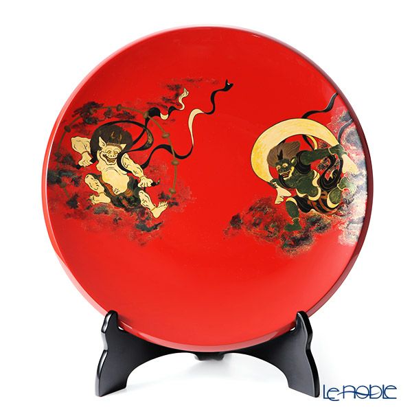 【伝統工芸】輪島塗 飾皿 赤 風神雷神 代田和哉氏作