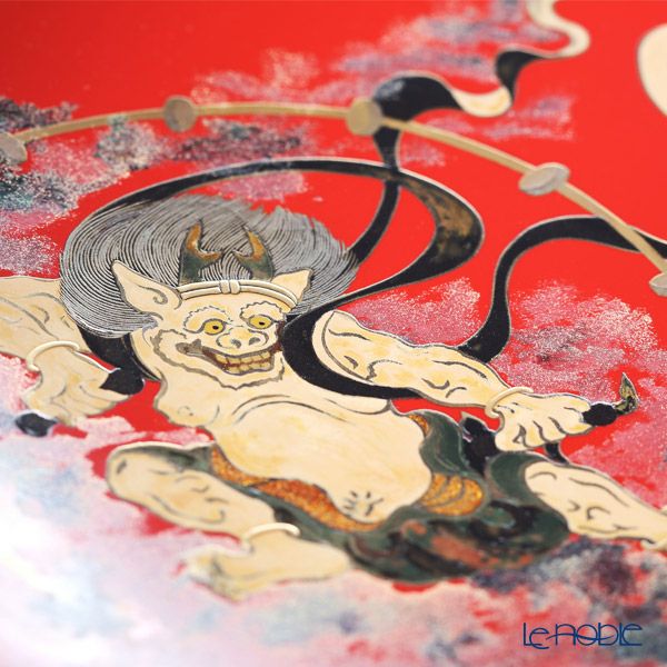 【伝統工芸】輪島塗 飾皿 赤 風神雷神 代田和哉氏作