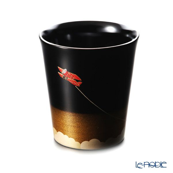 【伝統工芸】輪島塗 フリーカップ 黒ぼかし 飛行機 坂口政昭氏作