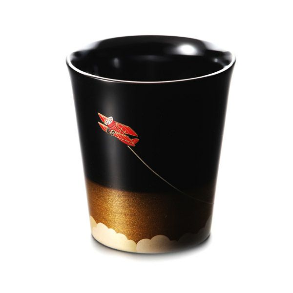 【伝統工芸】輪島塗 フリーカップ 黒ぼかし 飛行機 坂口政昭氏作