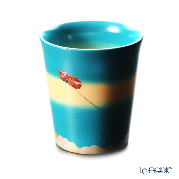 【伝統工芸】輪島塗 フリーカップ 青白ぼかし 飛行機 坂口政昭氏作