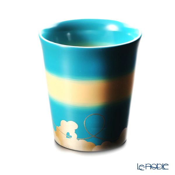 【伝統工芸】輪島塗 フリーカップ 青白ぼかし 飛行機 坂口政昭氏作