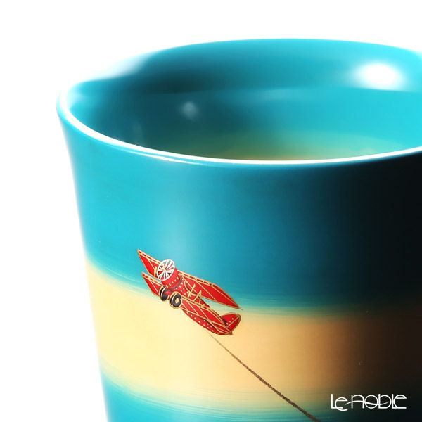 【伝統工芸】輪島塗 フリーカップ 青白ぼかし 飛行機 坂口政昭氏作