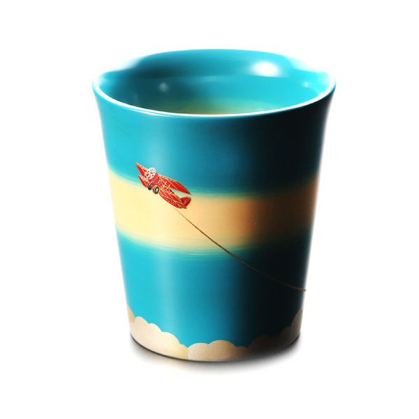 【伝統工芸】輪島塗 フリーカップ 青白ぼかし 飛行機 坂口政昭氏作