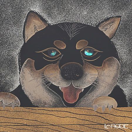 【伝統工芸】輪島塗 漆芸額 干支 戌（犬） 蒔絵師 坂口政昭氏作