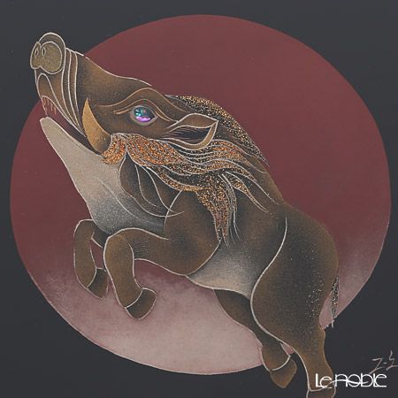 【伝統工芸】輪島塗 漆芸額 干支 亥（いのしし） 蒔絵師 坂口政昭氏作