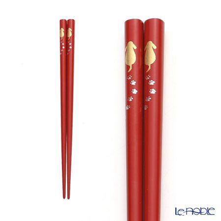 【伝統工芸】輪島塗 子供箸 歩くイヌ 赤