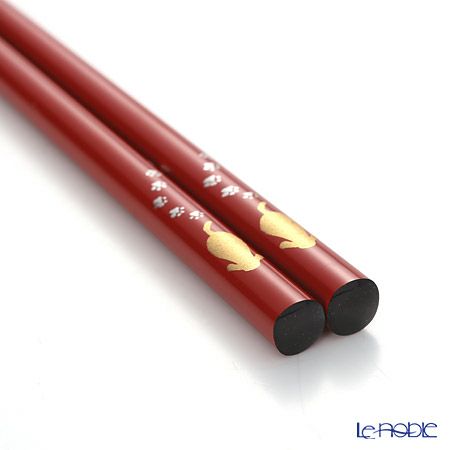 【伝統工芸】輪島塗 子供箸 歩くイヌ 赤