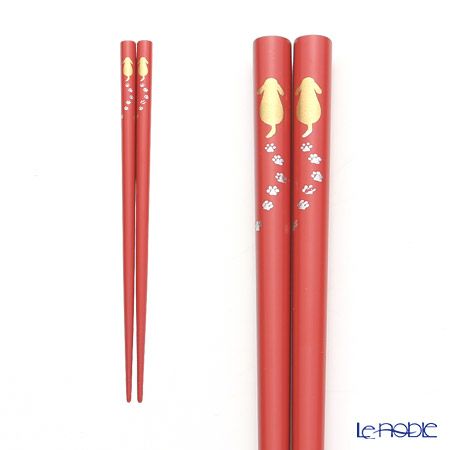 【伝統工芸】輪島塗 子供箸 歩くイヌ ピンク