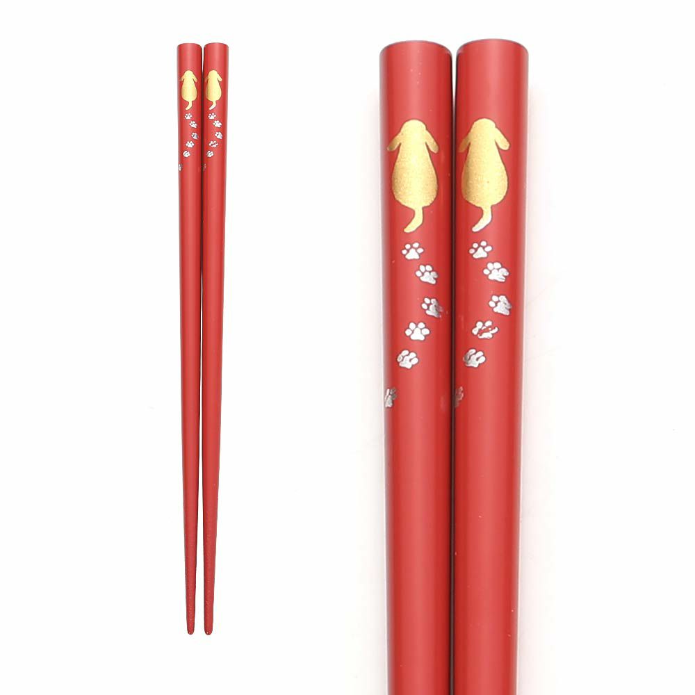 【伝統工芸】輪島塗 子供箸 歩くイヌ ピンク