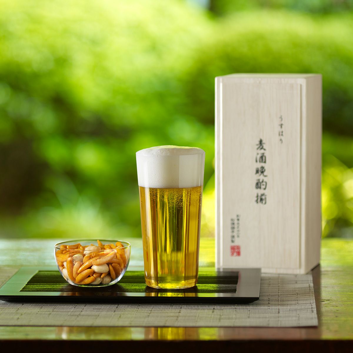松徳硝子 うすはり 麦酒晩酌揃 タンブラー（L）375ml ＆ 柿ピー小鉢セット 【木箱入】