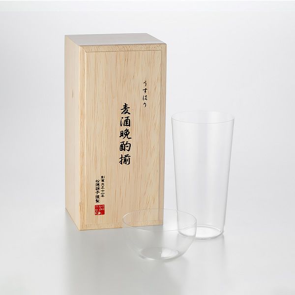 松徳硝子 うすはり 麦酒晩酌揃 タンブラー（L）375ml ＆ 柿ピー小鉢セット 【木箱入】