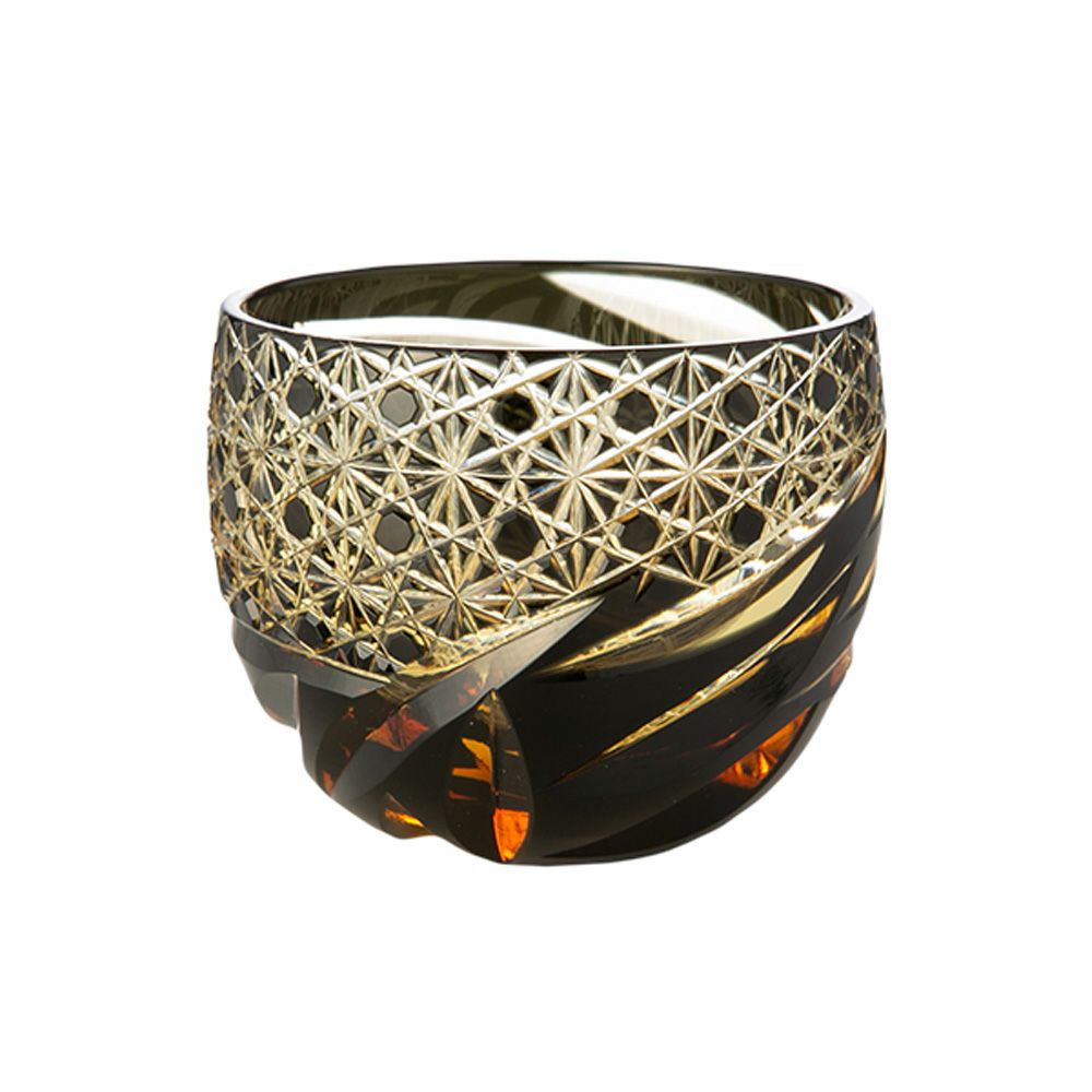 深川硝子工芸 小樽切子 雅 ぐい呑 黒琥珀