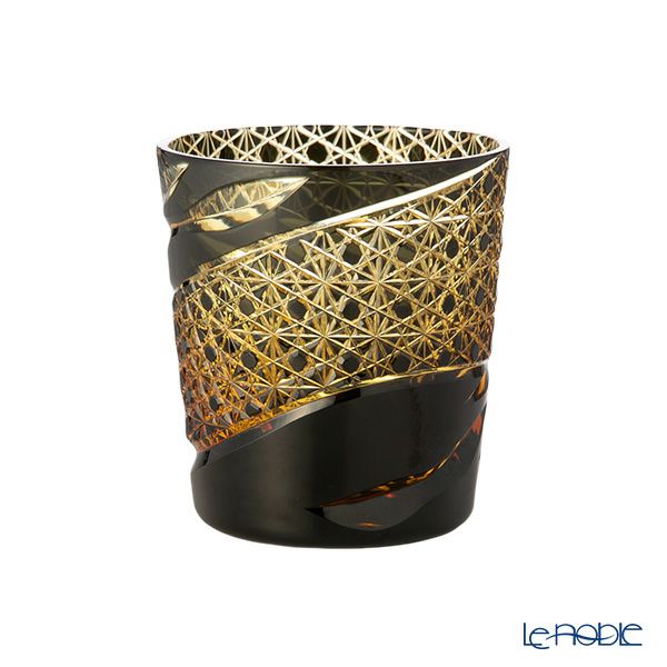 深川硝子工芸 小樽切子 雅 ロックグラス 黒琥珀