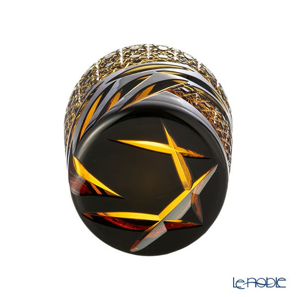 深川硝子工芸 小樽切子 雅 ロックグラス 黒琥珀