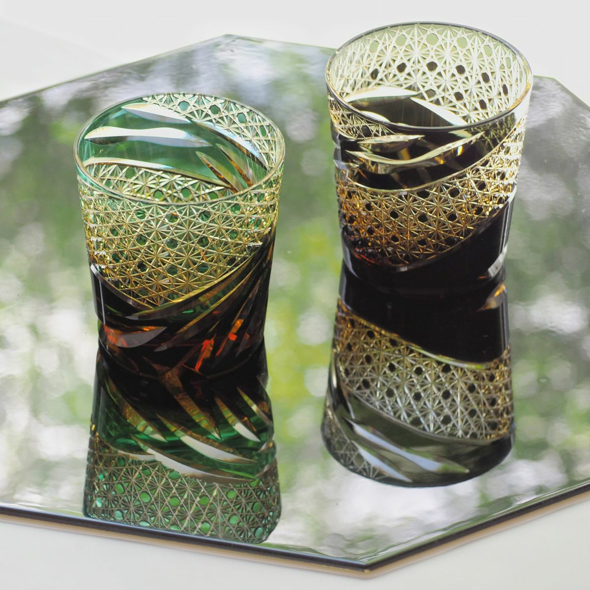 深川硝子工芸 小樽切子 雅 ロックグラス 黒琥珀