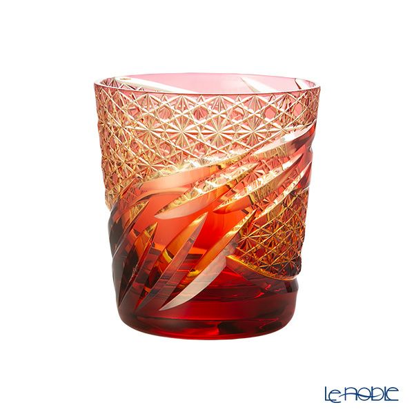 深川硝子工芸 小樽切子 雅 ロックグラス 金赤琥珀