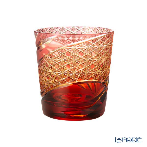 深川硝子工芸 小樽切子 雅 ロックグラス 金赤琥珀